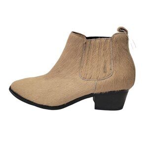 MODERN VICE Beige Calf Hair Ankle Boots With Low Block Heel Women's Sz 38.5